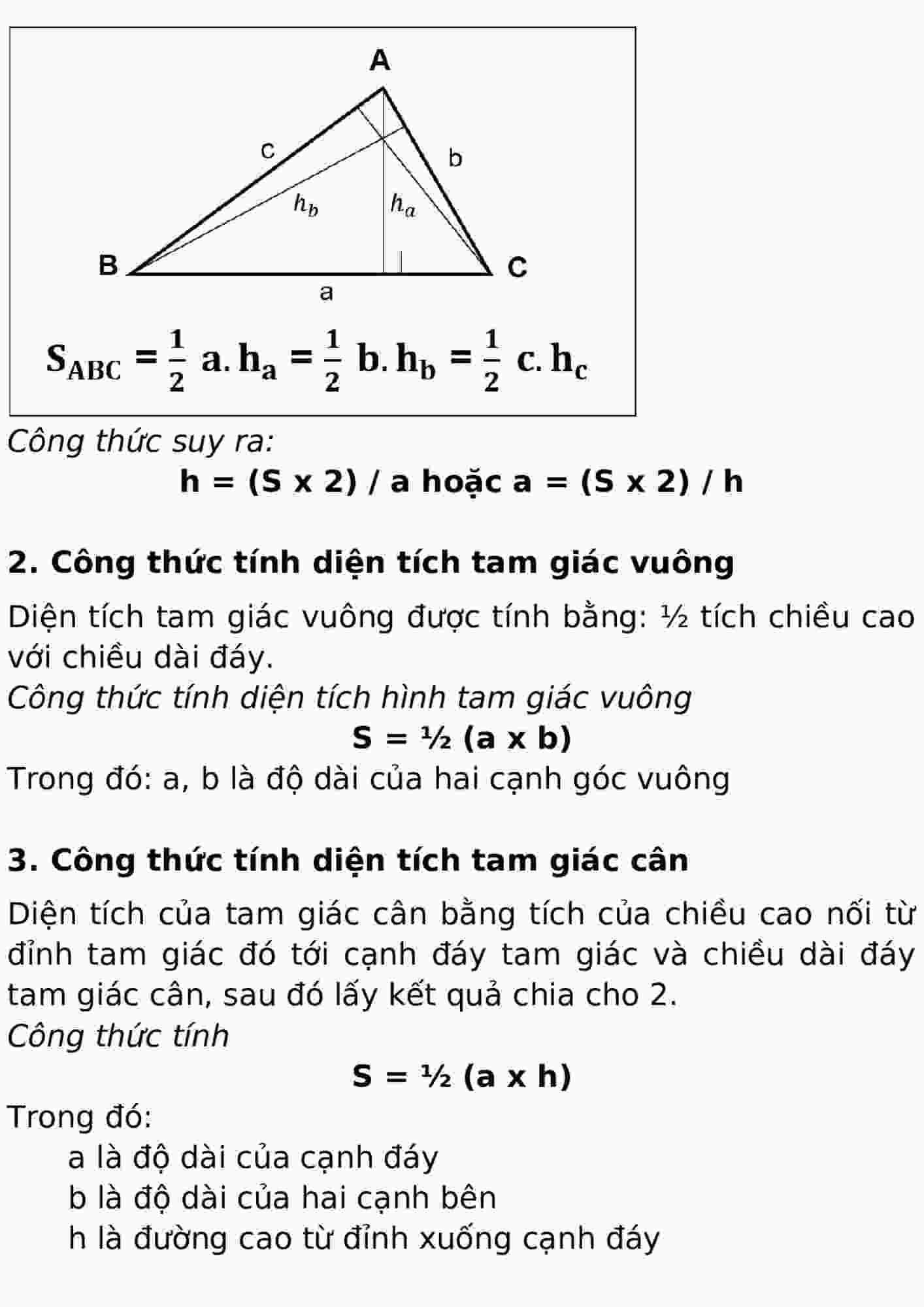 công thức tính diện tích tam giác