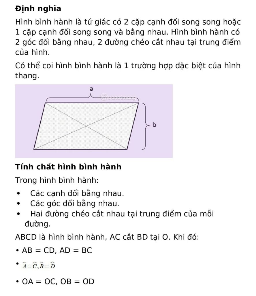 Công Thức Tính Diện Tích Hình Bình Hành Và ứng Dụng Giải Toán 